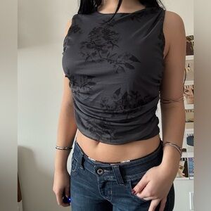 NWOT Charcoal Floral top